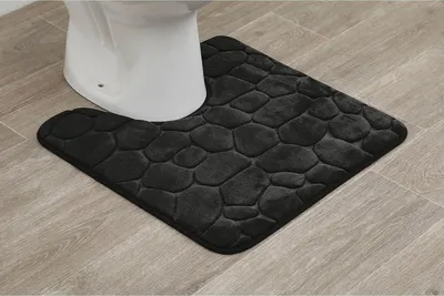 Produktbild von WC-Vorleger schwarz mit Ausschnitt, Weicher Badezimmerteppich rutschfest& Maschinenwaschbar, Badteppich mit Memory Foam&Mikrofaser aus Polyester, Badvorleger 50x50 cm für die Toilette