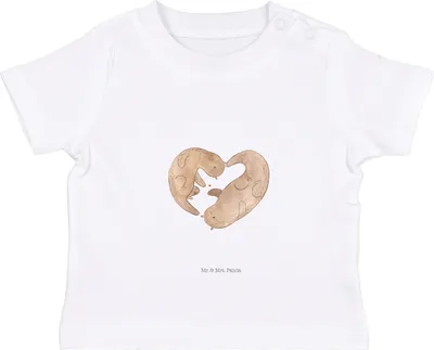 Produktbild von Mr. & Mrs. Panda  T-Shirt Otter Herz 6. - 12. Monat - Weiß - Geschenk, Babyshirt, Hochzeitstag, Kinder Shirt, Liebe, Baby, Top