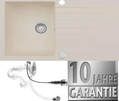 Produktbild von Granitspüle Beige Küchenspüle Granit Siphon Einbauspüle Spülbecken Spüle Granit 76x44