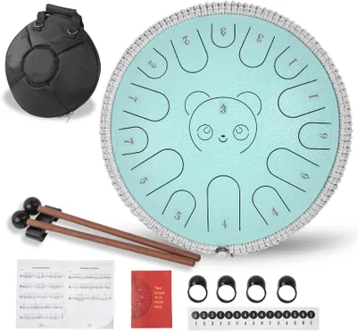 Produktbild von Zungentrommel 14 Zoll 15 Noten,Steel Tongue Drum C Dur,35cm Steeldrum mit Liederbuch Schlägel Stauetasche,Handpan für Yoga Meditation Anfänger,Seeblau