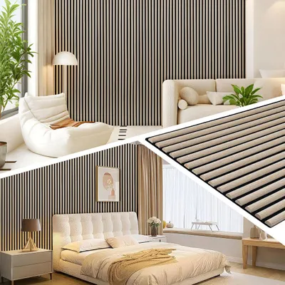 Obrázek produktu pro Akustické panely Ikodm, nástěnné, polokruhové, 120x60 cm, bílá borovice, filcová MDF, 2 kusy