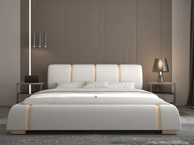 Obrázok produktu pre Exklusives Weißes Lederbett Designer Schlafzimmer Bettrahmen Möbel