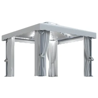 Image de vidaXL Pavillon avec rideaux & guirlande lumineuse LED 3x3 m blanc crème