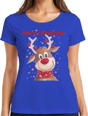 Produktbild von Merry Christmas süßes Rentier - Weihnachten Weihnachtsgeschenk Christmas Damen T-Shirt, Blau, S