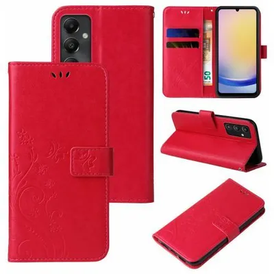 Produktbild von Kunstleder Flip-Hülle Floral für Samsung Galaxy A Serie - Farbe: Rot  - Modellkompatibilität: Für Samsung Galaxy A25 5G
