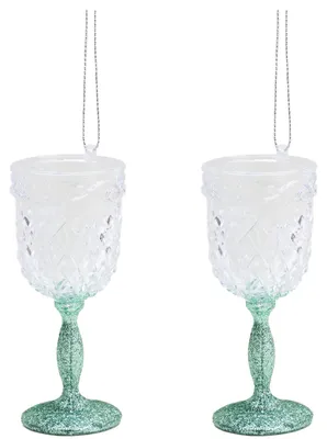 Glitzer-Weinglas-Dekoration 10 cm, mintgrün, 2er-Pack