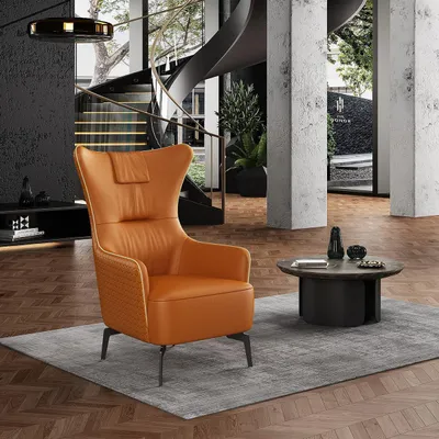 Immagine prodotto di Poltrona arancione Poltrona in pelle 76 x 80 cm Monoposto Lusso Design Sedie Nuovo