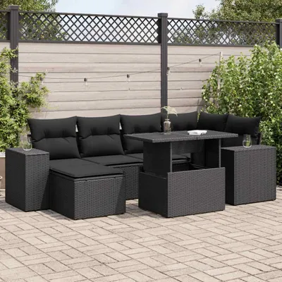 Produktbild von CLORIS 7-tlg. Garten-Sofagarnitur mit Kissen Schwarz Poly Rattan - Sitzgruppe 3326826