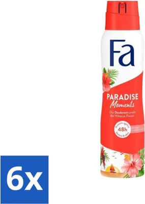 Zdjęcie produktu dla Fa – Paradise Moments – dezodorant w sprayu – kwiat hibiskusa – 150 ml – opakowanie ekonomiczne – 6 sztuk