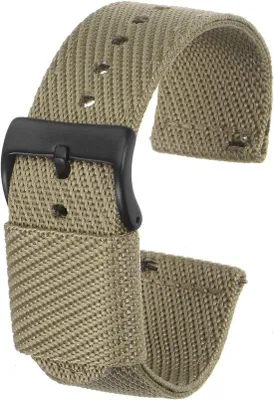 Produktbild von Khakifarbiger Nylon-Armband, 24 mm breit, weiches Zeildoek-Material, Herrenband