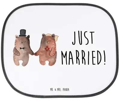 Produktbild von Mr. & Mrs. Panda Sonnenschutz Auto Bär Heirat - Weiß - Geschenk, Seitenscheibe, Verheiratet Heirate Hochzeit Hochzeitsgeschenk Hochzeitspaar, autofenster, Sonnenblende