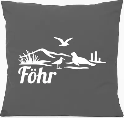 Produktbild von Huuraa Kissen Föhr Strandmotiv 40x40cm mit Füllung Steel Grey Baumwolle Dekokissen Geschenkidee