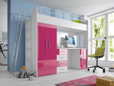 Immagine prodotto di Letto a castello, letto a castello, letto a castello con scrivania e armadio, colore grigio