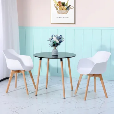 Obrázek produktu pro HJ WeDoo jídelna 2 židle (bílé) s jídelním stolem (černý) 80x80x74cm, skandinávský design