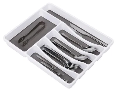 Obrázek produktu pro Příborník do zásuvky, příborová vložka s 6 přihrádkami, plast, VxŠxH: 5x32,5x40,5 cm, bílá/antracit