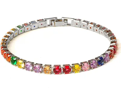 Produktbild von Schickes Armband mit Strass, zart, exquisit, mehrfarbig, glitzernd, hinreißendes Tennis-Armband, Damen-Handgelenkschmuck für Damen-Mehrfarbig