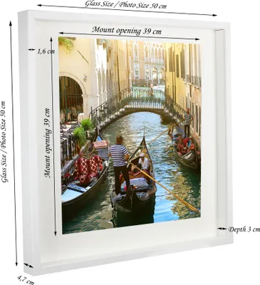 A framed picture of gondolas in Venice.