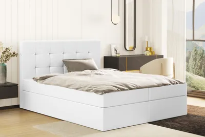 Produktbild von Kaiser Möbel Boxspringbett mit matratze und bettkasten, Schlafbett LUDANO stoff Cayenne Weiß 140x200 cm H2-Pocket