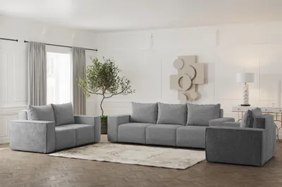 Produktbild von Sofaset Designersofa ESTELLE 3-2-1 in Stoff Abriamo Grau