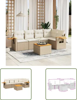 Produktbild von The Living Store 6-tlg. Garten-Sofagarnitur mit Kissen Beige Poly Rattan