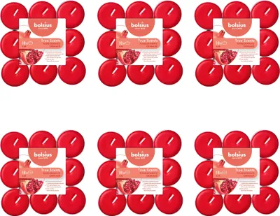 Imagen del producto de Bolsius - True Scents - Velas aromáticas en forma de té - 18 unidades por paquete - Granada - Paquete económico - 108 unidades - 6 paquetes