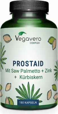 Produktbild von Vegavero Prostaid Complex | 180 Kapseln | Sägepalme & Kürbiskern-Extrakt | 4 Pflanzenextrakte | Zink & Selen | vegan
