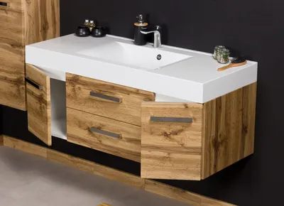 Produktbild von Quentis Badmöbel Zeno, Breite 120 cm, Holzdekor Eiche, Waschtischunterschrank montiert