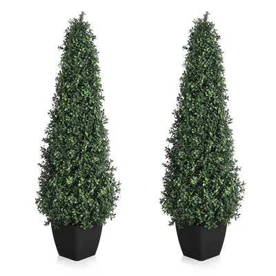 Image de Buxus artificiels, 90 cm, lot de 2, plantes artificielles en forme de cône avec pot noir, arbres décoratifs