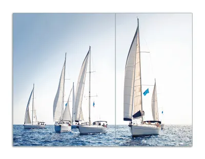 Produktbild von Wallario Herdabdeckplatte aus Glas, Größe 70 x 52 cm 2-teilig, Motiv Segelschiff auf dem Meer