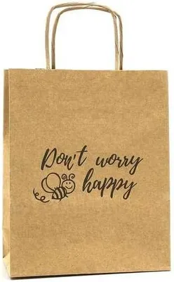 Produktbild von 4BEE Papiertüte mit Aufschrift – Einkaufstasche für Lebensmittel -  - Taschen für Imkereigeschäfte -  Don’t Worry bee happy - 10 Stück, 22,5x18x8cm