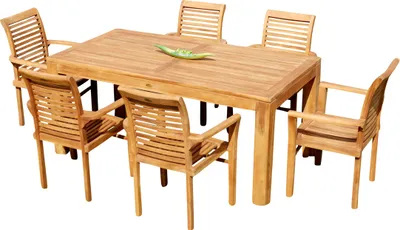 Produktbild von ALEOS. Teak Set: Gartengarnitur Bigfuss Tisch 180x90 cm + 6 Sessel ALPEN Teakholz Holz