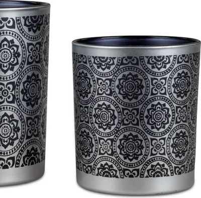 Produktbild von Teelichthalter Windlicht CLASSICAL H. 10cm schwarz silber Glas Formano WA