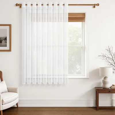 Obrázok produktu pre Závesy polopriehľadné 150x300 cm, ľanový vzhľad, s krúžkami, do obývacej izby
