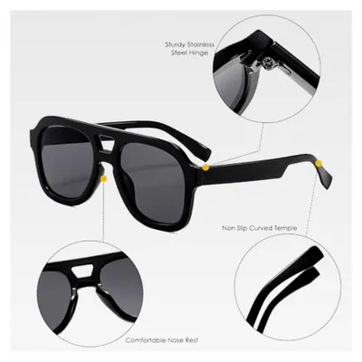 Produktbild von Retro Pilotensonnenbrille für Herren und Damen im Vintage-Stil, 70er Jahre, eckig, klassisch, gelb getönt, 50 mm