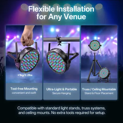 Produktbild von LED-PAR-Scheinwerfer - DMX-Bühnenbeleuchtung - 4er-Set - 60 RGB-LEDs - Hohe Helligkeit - Fernbedienung - DMX-Steuerung - 100–240 V EU-Stecker