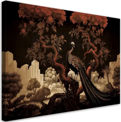 Produktbild von Leinwandbild Pfau Tier Baum 120x80 Feeby Braun bild für die wand bereit zum aufhängen