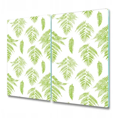 Produktbild von Küchenschneidebrett - Glasschneidebrett - Herdabdeckung - 2x 30x52 cm - Grüne Farnblätter