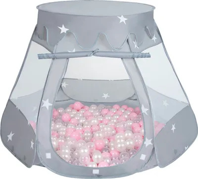 Produktbild von Selonis baby spielzelt mit plastikbällen zelt 105x90cm/200 stück bälle plastikkugel kinder, grau:puderrosa/perle/transparent