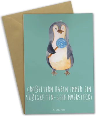 Produktbild von Mr. & Mrs. Panda Grußkarte Großeltern Süßigkeiten - Meeresbrise - Geschenk, Weisheit, Geschenke, Geheimversteck, weihnachtskarten, osterkarte, glückwunschkarten