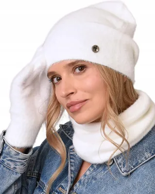 Produktbild von Weißes Damen-Set: Mütze + Schal + Handschuhe - Warmes Winterset