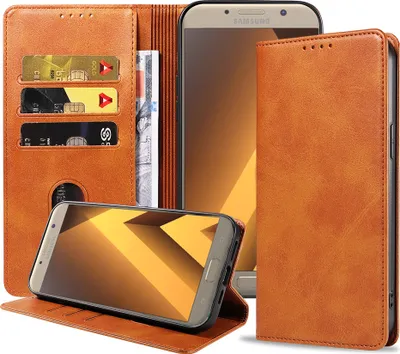 Produktbild von Smartphonica Samsung Galaxy A7 2017 leren  hoesje met magnetische sluiting en pashouders book case – Bruin