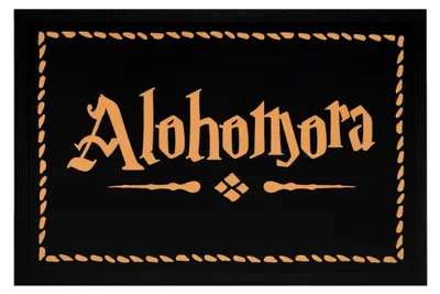 Produktbild von Fußmatte mit Aufschrift Alohomora für Fantasy-Fans, rutschfest und waschbar, Schwarz 60x40cm