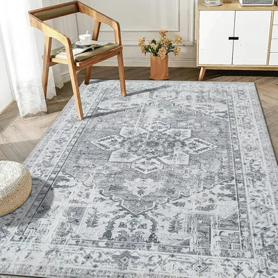 Produktbild von Vintage Design Boho Teppich Grau 120 x 170 cm rutschfest waschbar weich