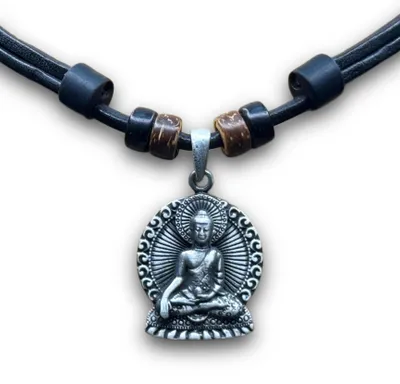 Produktbild von HANA LIMA | Handgefertigte schwarze Leder Halskette Buddha Herren Damen Kette