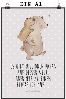 Produktbild von Mr. & Mrs. Panda Bild Papa Bär DIN A1 - Grau Pastell - Geschenk, Plakat, drucke, Wandbild, kunstdruck poster, wanddeko, Vatertag, Muttertag, Geburtstag