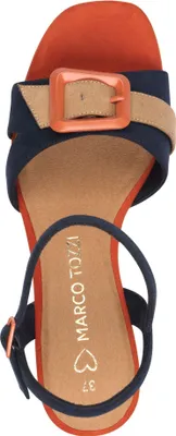 Produktbild von MARCO TOZZI Damen Sandale Textil Karree Kreuzriemen Blockabsatz 2-28387-44, Größe:39 EU, Farbe:Blau