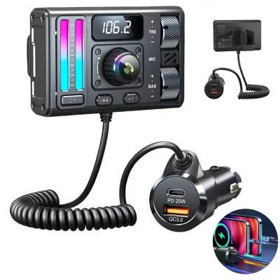 Produktbild von Bluetooth 5.3 FM Transmitter fürs Auto, KFZ MP3-Player mit Einstellbarem Bass & Treble, Freisprecheinrichtung,PD & QC 3.0 Schnellladegerät, AUX/USB-Wiedergabe