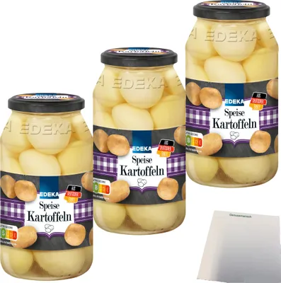 Produktbild von Edeka Speisekartoffeln küchenfertig geschält und gekocht 3er Pack (3x680g Glas) + usy Block