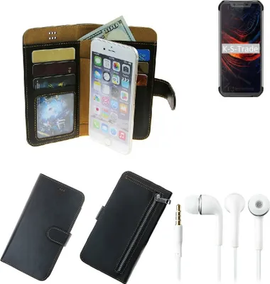 Produktbild von TOP SET Handy Hülle Schutz Hülle kompatibel mit Blackview BV9600 Pro (2019)  schwarz aus Kunstleder + Kopfhörer Smartphone Tasche vollwertige