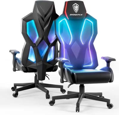 Produktbild von Gaming-Stuhl mit LED-Beleuchtung, verstellbaren 5D-Armlehnen und ergonomischer Lordosenstütze